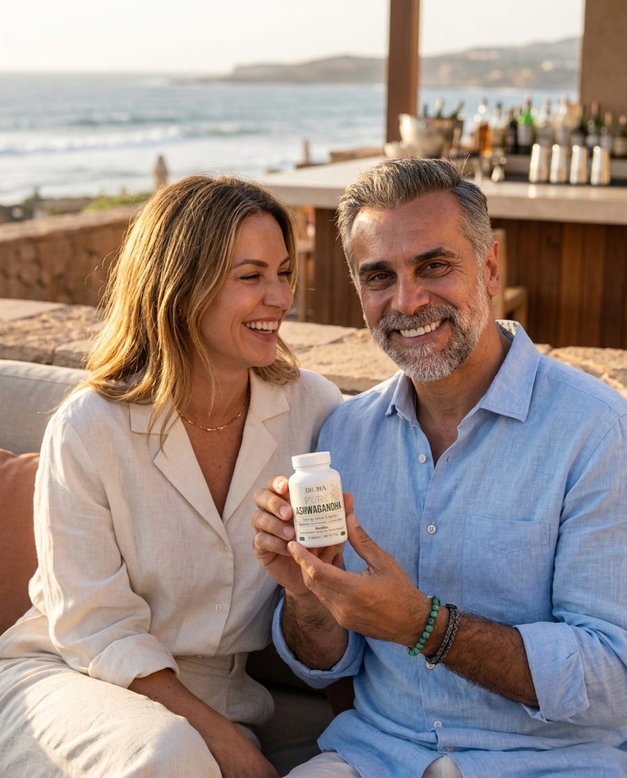 Couple en terrasse face à la mer avec BIORA